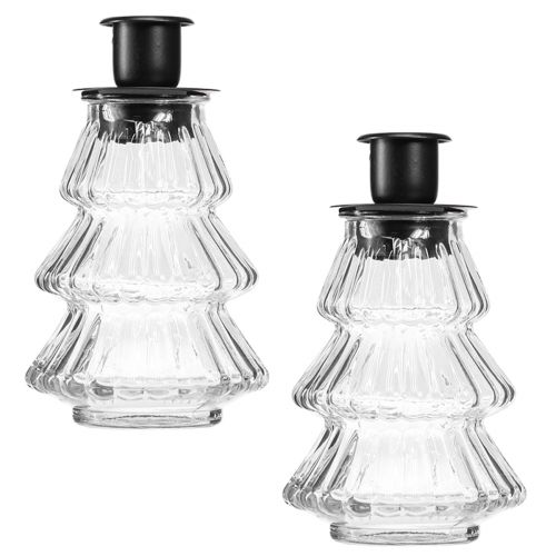 Floristik24 Lysestage glas til pindelys Juletræ 13,5cm 2stk