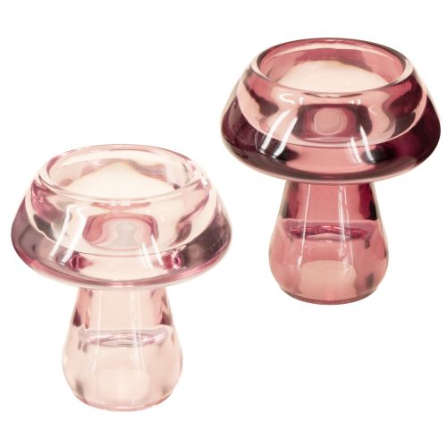 Lysestage med svampemotiv, fyrfadsstage, glas, bær, Ø6,5 cm, H7 cm, 2 stk.