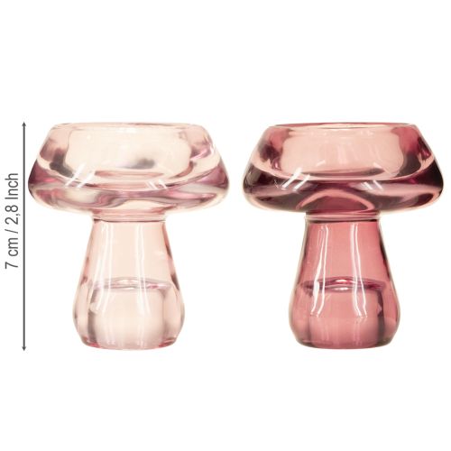 Floristik24 Lysestage med svampemotiv, fyrfadsstage, glas, bær, Ø6,5 cm, H7 cm, 2 stk.