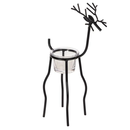 Rensdyrslysholder med fyrfadslys i glas, 28 cm købe | Floristik24.dk