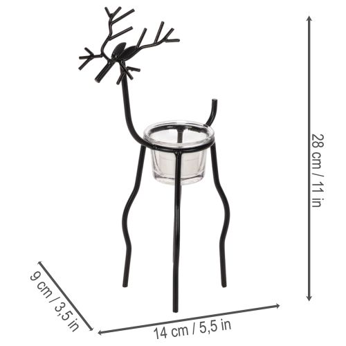 Rensdyrslysholder med fyrfadslys i glas, 28 cm | Floristik24.dk