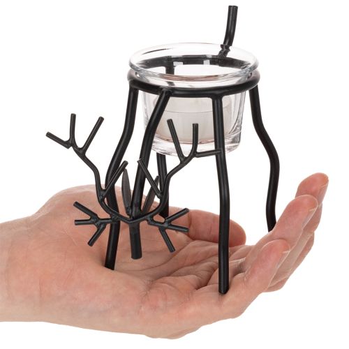 Rensdyrslysholder med fyrfadslys i glas, 15 cm | Floristik24.dk