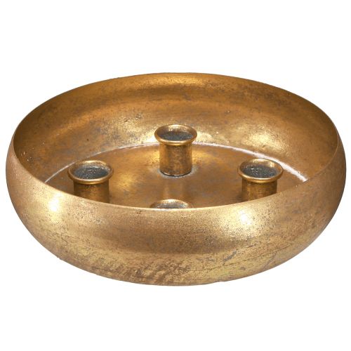 Floristik24 Lysestage skål til 4 pinde lys antik look guld Ø22cm