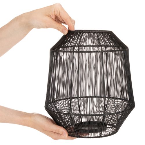 Sort lysestage, dekorativ lanterne, trådkurv, Ø24 cm, H28 cm | Floristik24.dk