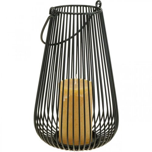 Lysestage sort dekorativ lanterne med hank Ø22cm H34cm