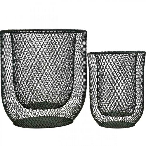 Artikel Lysestage sort metal trådkurv Ø23cm/16cm sæt med 2 stk