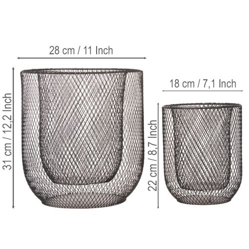 Sort metalkurvlysholder, Ø28,5/18 cm, sæt med 2 | Floristik24.dk