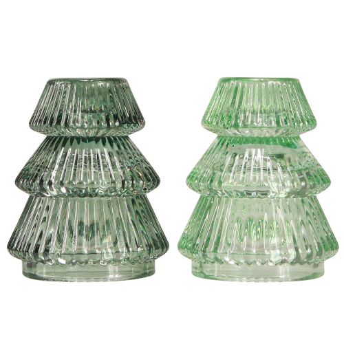Artikel Lysestage juletræ glas lysestage grøn Ø6cm H8cm 2stk