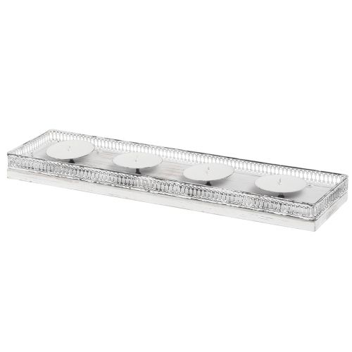 Artikel Lysestage hvid lysbakke metal træ 60x15x5cm