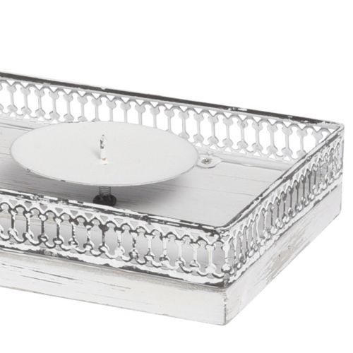Artikel Lysestage hvid lysbakke metal træ 60x15x5cm