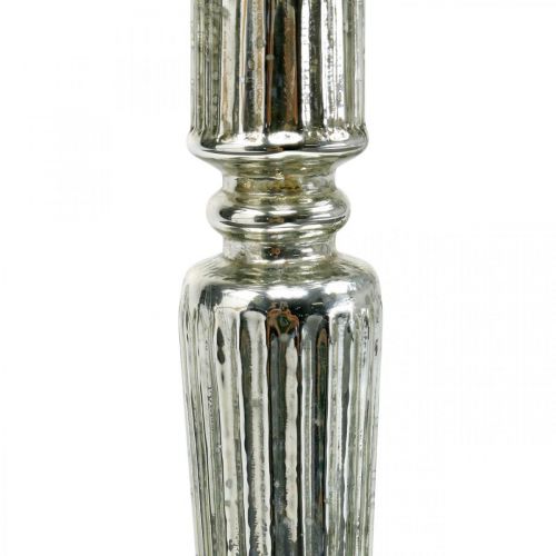 Floristik24 Lanterne Glas Lysestage Antik Look Sølv Ø11,5cm H42,5cm