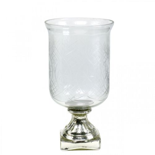 Floristik24 Lanterneglas med base antik look sølv Ø17cm H31,5cm