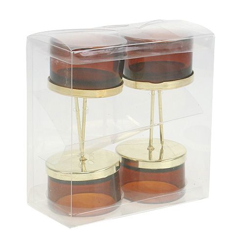 Floristik24 Lysestage med glas guld, brun 4 stk