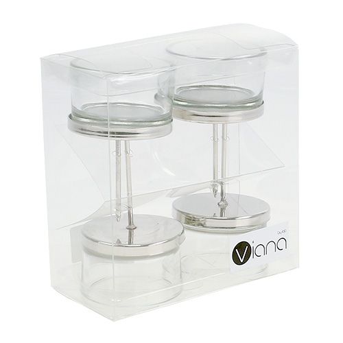 Artikel Lysestage med glas sølv 4 stk