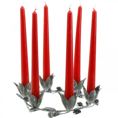 Floristik24 Lysestage blomsterring metal Ø23cmH7cm grå