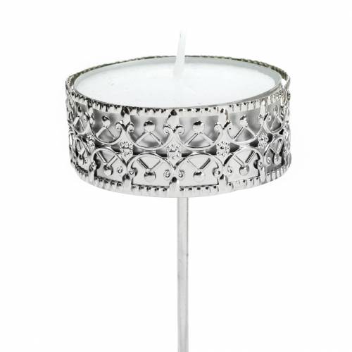 Floristik24 Filigran lysestage til tilslutning af sølv Ø6,4cm H12,5cm 4 stk antik look