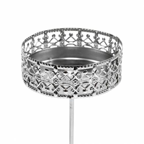 Floristik24 Blomsterlysestager til indstikning af sølv Ø7,4cm H12,5cm antik look 4 stk.