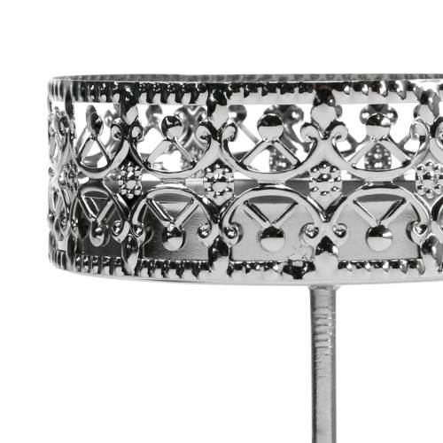 Floristik24 Blomsterlysestager til indstikning af sølv Ø7,4cm H12,5cm antik look 4 stk.