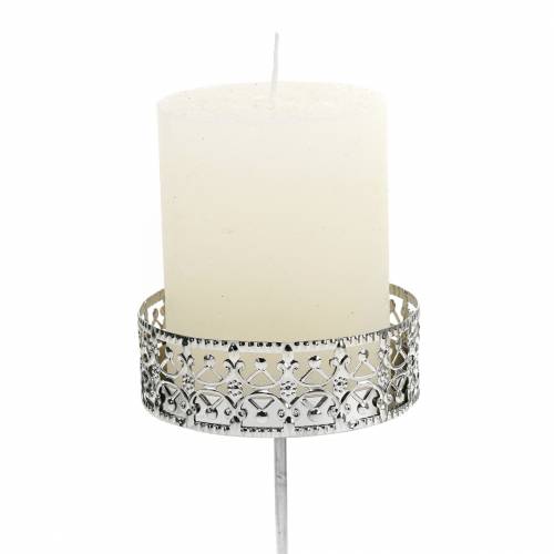Floristik24 Blomsterlysestager til indstikning af sølv Ø7,4cm H12,5cm antik look 4 stk.