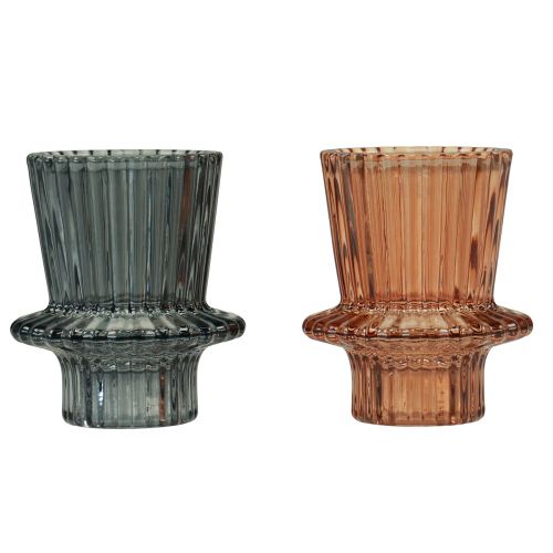 Floristik24 Lysestage glas lysestage gråbrun H6,5cm 2stk