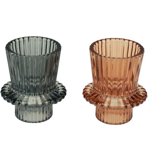 Artikel Lysestage glas lysestage gråbrun H6,5cm 2stk