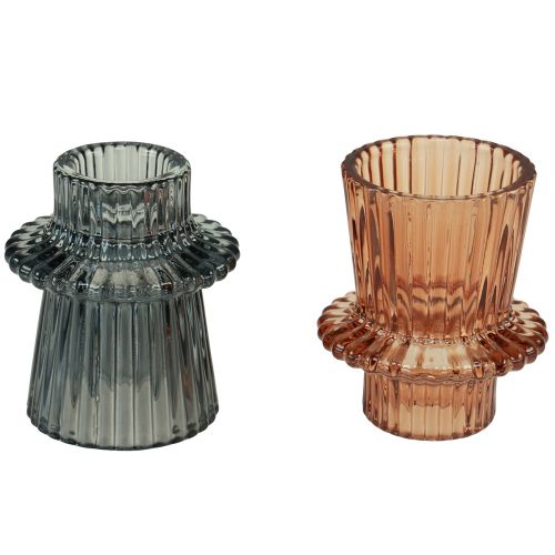 Artikel Lysestage glas lysestage gråbrun H6,5cm 2stk