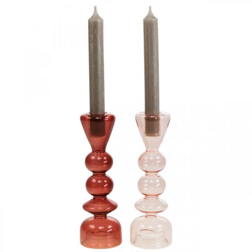 Floristik24 Lysestage glas lysestage pink/rosa Ø5-6cm H19cm 2stk