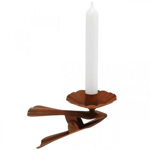 Floristik24 Lysestage til fastspænding, advent, lysdekoration udført i metal patina Ø8,5cm L16cm