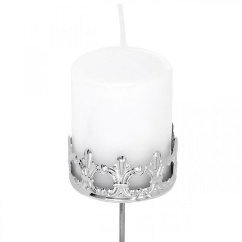 Floristik24 Lysekrone med stearinlys, fyrfadsholder til at holde fast, adventsdekoration sølv Ø5,5cm 4stk
