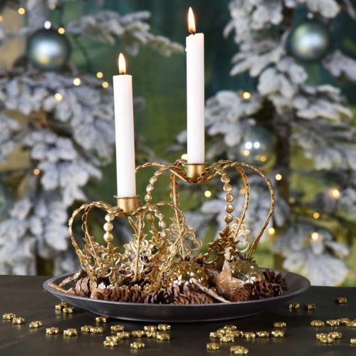Floristik24 Krone med lysestage, dekoration til jul, metaldekoration, dekorativ krone gylden Ø19,5cm H16cm