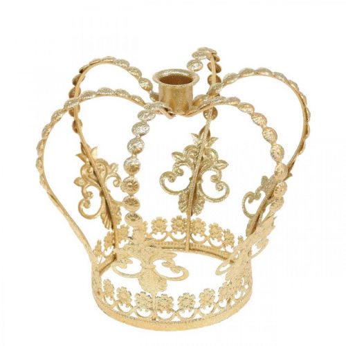 Lysestage krone, borddekoration, advent, metal krone Gylden Ø14cm H13cm