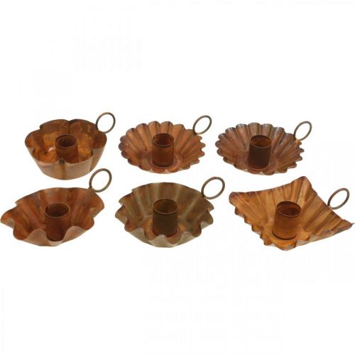 Lysestage vintage til koniske lys metal rust look 9cm 6stk