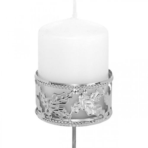Floristik24 Lysestage med palme, fyrfadsstage til adventskrans sølv Ø5,5cm 4 stk