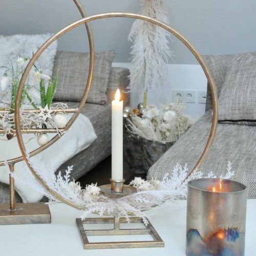 Floristik24 Lyspynt til stående, dekorativ ring med lysestage, juledekoration lavet af metal gyldent antik look Ø40cm 43Hcm