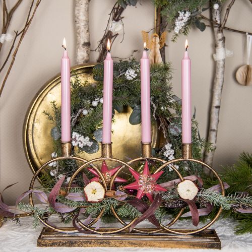 Floristik24 Lysestage pind lysestage vintage 4-flamme gylden L45cm