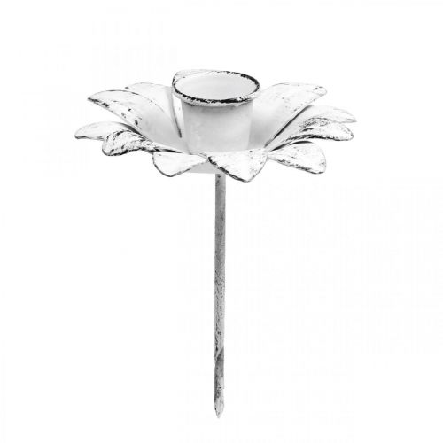 Floristik24 Lysestage blomst metal lysestage til pind Hvid Shabby Ø9cm