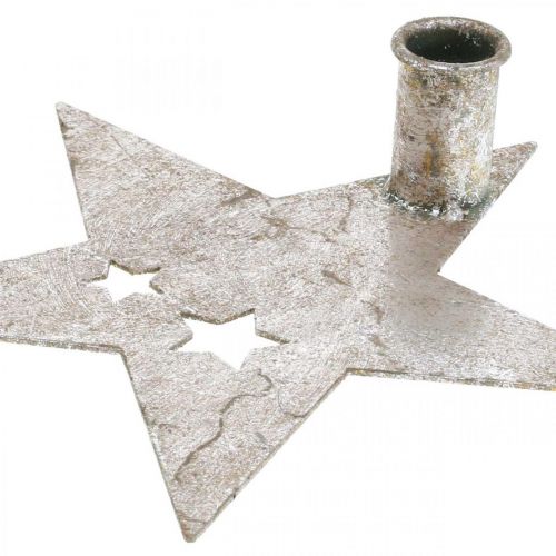 Artikel Metal dekoration stjerne, tilspidset lysestage til jul sølv, antik look 20cm × 19,5cm