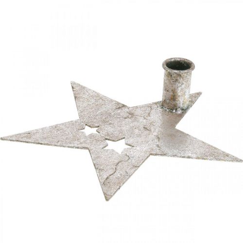 Metal dekoration stjerne, tilspidset lysestage til jul sølv, antik look 20cm × 19,5cm
