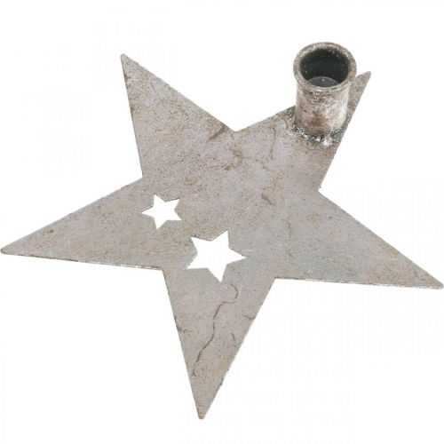 Artikel Metal dekoration stjerne, tilspidset lysestage til jul sølv, antik look 20cm × 19,5cm