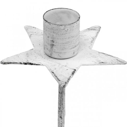 Floristik24 Træ lysestage, jul, stjerne til stikning, lys dekoration lavet af metal hvid shabby chic Ø5cm