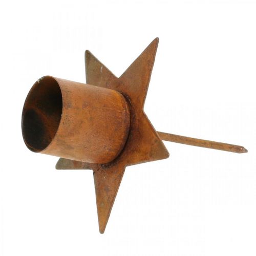 Floristik24 Tilspidset lysestage stjerne, advent, plug-in lysestage, metal dekoration patina Ø6cm