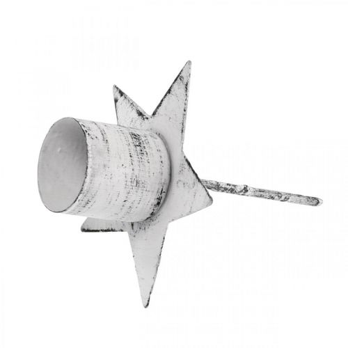 Floristik24 Stjerne til stik, spids lysestage, adventsdekoration, lysestage af hvidmetal, shabby chic Ø6cm