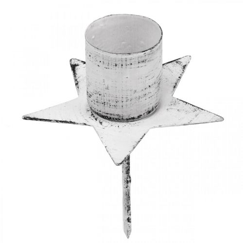Stjerne til stik, spids lysestage, adventsdekoration, lysestage af hvidmetal, shabby chic Ø6cm