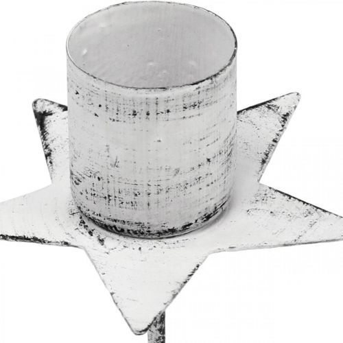 Floristik24 Stjerne til stik, spids lysestage, adventsdekoration, lysestage af hvidmetal, shabby chic Ø6cm