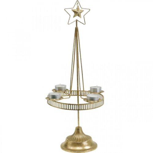 Lysestage Søjle Lys Stjerne Guld Ø23cm H49,5cm