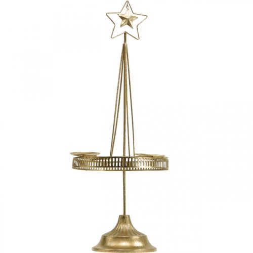 Artikel Lysestage Søjle Lys Stjerne Guld Ø23cm H49,5cm