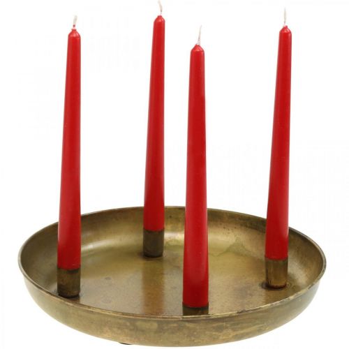 Floristik24 Lystallerken, adventskransskål, juledekoration gyldent antik look Ø30cm