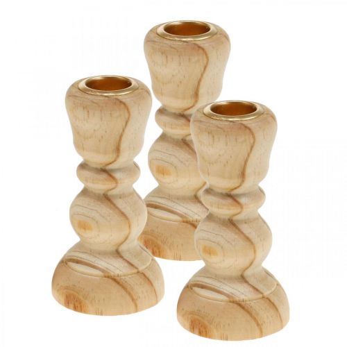 Artikel Lysestage træ lysestage drejet landsted H11cm 3 stk