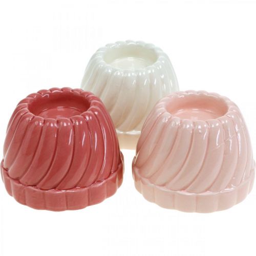 Floristik24 Gugelhupf fyrfadslysholder, borddekoration, lysestage bageform, dekorativ kage H7cm 3stk