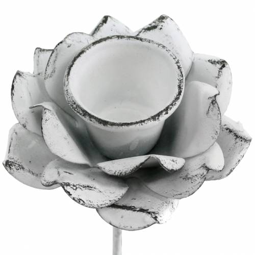 Floristik24 Lysestage blomst til opsætning hvid metal Ø6×10cm 4 stk.